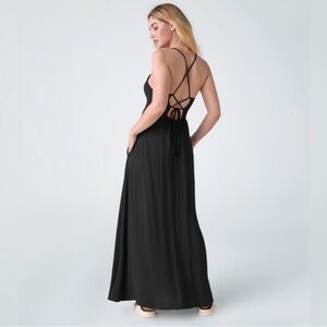 HALARA NWT Lace Up Pocket Flowy Maxi Slip Dress Black